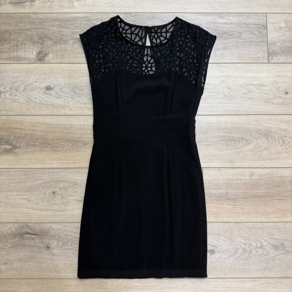 Sandro Paris Black Geometric Mesh Yoke Sleeveless Sheath Dress Size 2